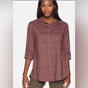 prAna Aster Tunic Top Roll Tab Sleeve Size S Mauve Hemp Blend EUC